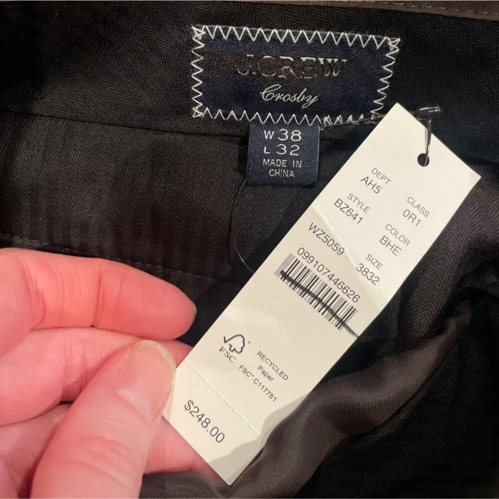 NWT J.Crew Crosby Classic-Fit Suit Pant 38x32 Brown Lightweight Italian Wool